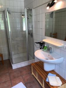 a bathroom with a sink and a shower at Apartment 4 in Wyk auf Föhr