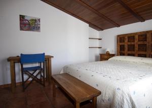a bedroom with a bed and a desk and a chair at Casa Rural La Bodega in Grazalema +31 photos