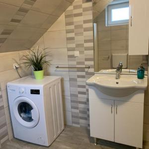 a bathroom with a washing machine and a sink at Apartment Futura in Baška