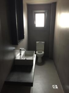 a bathroom with a toilet and a sink and a window at Loukia in Kondiás