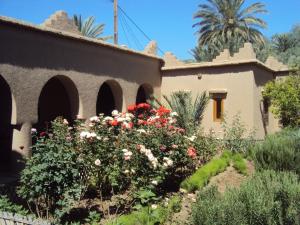 a garden in front of a house with flowers at Dar Lorkam in Skoura