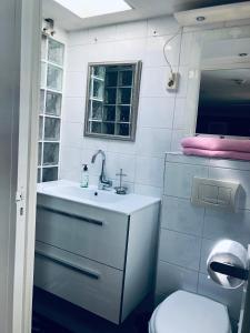 a bathroom with a sink and a toilet at Casa Blanca Zandvoort in Zandvoort