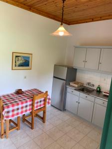 a kitchen with a table and a refrigerator at Filoxenia Kontogiannis in Lazaráta