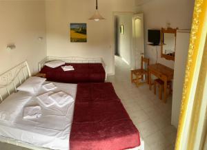 a bedroom with a bed and a living room at Filoxenia Kontogiannis in Lazaráta