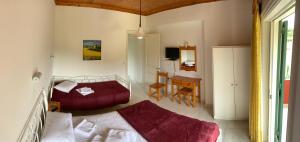 a bedroom with a bed and a table and a desk at Filoxenia Kontogiannis in Lazaráta