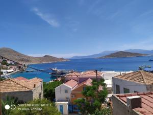 哈尔基岛Villa Chrysodimi的城镇和水域的景色