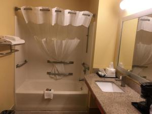 a bathroom with a tub and a shower and a sink at Loyalty Inn Hawkinsville in Hawkinsville +24 photos