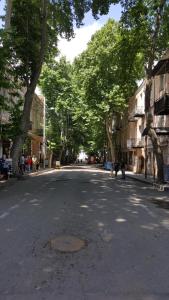 una calle vacía con árboles a los lados de la carretera en Tiflis Hut, en Tiflis
