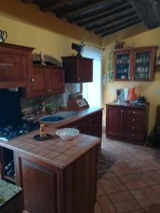 een keuken met houten kasten en een aanrecht bij Apartment Luzi in Urbania