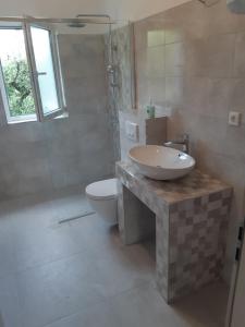 a bathroom with a sink and a toilet and a shower at Jelena Holiday House in Karlobag +18 photos