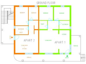 een plan van een begane grond van een gebouw bij Medulinka apartments in Medulin