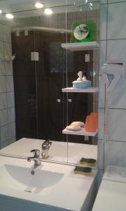 a bathroom with a sink and a mirror at Romantic Studio Vacances in Labaroche