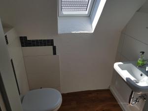 a bathroom with a toilet and a sink and a window at Ferienhaus Nr. 10 in Buergstadt