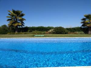 a blue swimming pool with palm trees in the background at Monte de Sao Francisco in São Miguel de Machede