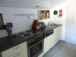 a small kitchen with a stove and a sink at Landhaus Kogel in Ofterschwang
