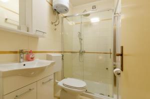 ein Bad mit einer Dusche, einem WC und einem Waschbecken in der Unterkunft Apartments Ranko in Zavalatica