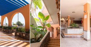 3 photos d'un bâtiment avec une terrasse couverte et un escalier dans l'établissement Ocean View I (San Eugenio Alto), à Adeje