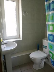 ゲレンジークにあるГостевой дом Асиятのバスルーム(トイレ、洗面台付)、窓が備わります。