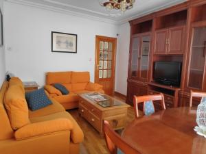 sala de estar con sofá, TV y mesa en El piso perfecto para disfrutar de Zamora, en Zamora