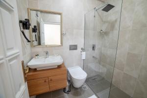 ein Bad mit einem WC, einem Waschbecken und einer Dusche in der Unterkunft 9Bodrum Hotel in Turgutreis