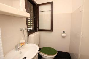 a bathroom with a toilet and a sink and a window at Apartment Lavender in Selca kod Bogomolja +16 photos