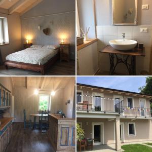 Pokój z łóżkiem i balkonem z umywalką w obiekcie Happy hill - appartamento Quercia - natura e relax w mieście Santa Maria Rocca