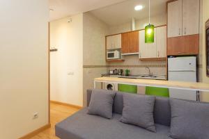 a living room with a couch in a kitchen at Apartamentos Esperanza in Madrid