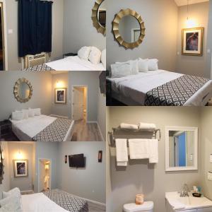 eine Collage mit vier Bildern eines Hotelzimmers in der Unterkunft Penn Lodge Hotel & Suites Philadelphia - Bensalem in Bensalem