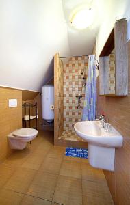 a bathroom with a sink and a toilet at Penzion Kříž in Český Krumlov