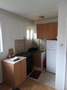a small kitchen with a stove and a refrigerator at Apartment Usović in Žabljak