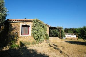 a small stone house with a window and ivy at Limnos Stone House in Kalliópi