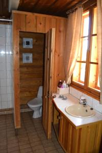 a bathroom with a sink and a toilet at Forest Cottage in Säkylä