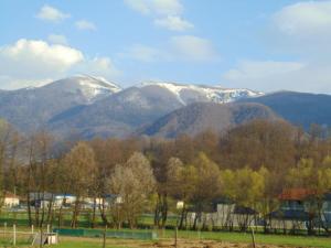 a mountain range with snow capped mountains in the background at Apartment Mehi in Pazarić
