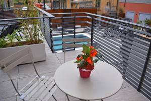 a potted plant sitting on a table on a balcony at Residence Lake Como in Colico