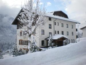 a snow covered building with a tree in front of it at Hotel Zita in Trins