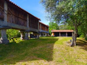 a building with a tree next to a grass yard at Quinta Da Penela in Vieira do Minho