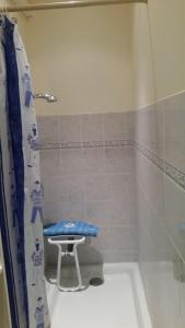a shower with a blue seat in a bathroom at Appartement indépendant in Bastia