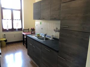 a kitchen with a sink and a counter top at Ferienwohnung Alt Görlitz II in Görlitz