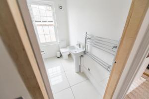諾里奇的住宿－St Stephens Road Apartment，白色的浴室设有水槽和卫生间。