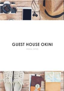 um banner para uma casa de hóspedes com sapatos e uma câmara em Guest House OkiniⅡ em Osaka