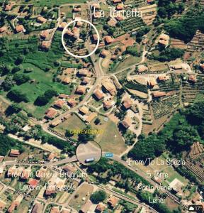 un mapa de una ciudad con un círculo en La Torretta, en Beverino