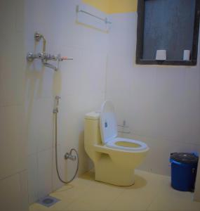 ein Bad mit einem WC und einer Dusche in der Unterkunft Berg House Cafe and Hotel in Nagarkot