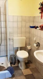 ルターシュタット・アイスレーベンにあるFerienwohnung Burggrafの小さなバスルーム(トイレ、シンク付)