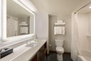 a bathroom with a sink and a toilet and a mirror at Holiday Inn & Suites Orlando SW - Celebration Area by IHG in Orlando