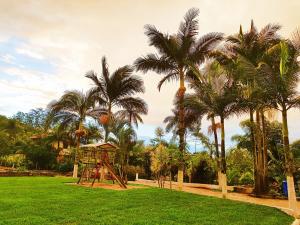 um parque com palmeiras e uma estrutura de brincar em Hotel Imperador Caldas em Santo Amaro da Imperatriz