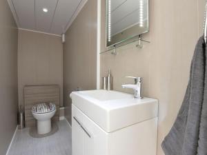 ein Bad mit einem Waschbecken und einem WC in der Unterkunft Y Stabl in Criccieth