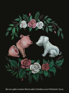 two pigs and roses in a wreath of flowers at Gemütliche Gästezimmer in einem neu sanierten Fachwerkhaus in Sachsenheim