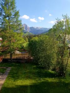 a yard with trees and mountains in the background at Willa Sunshine Zakopane Chalet in Zakopane