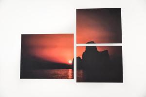 two photographs of a person sitting in front of a sunset at Bed and Breakfast Porto Flavia in Iglesias