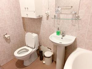 a bathroom with a toilet and a sink at City Inn Riga Apartment, Old Town History Heritage with parking in Riga